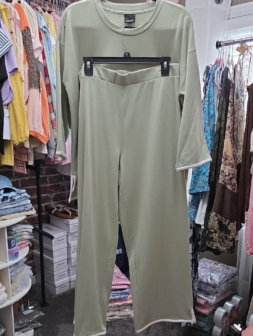 Wallpapher Olive Green Wide-Leg Pull On Pants & Top Set